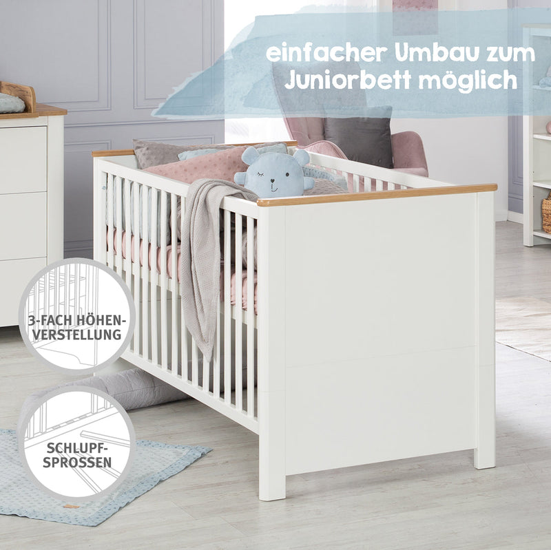 Kinderzimmerset 'Ava' 3-teilig, inkl. Kinderbett 70x140 cm, Wickelkommode & Schrank 3-türig