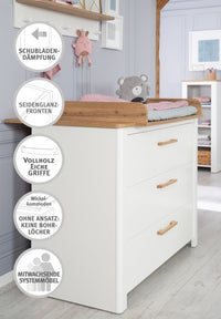 Kinderzimmerset 'Ava' 3-teilig, inkl. Kinderbett 70x140 cm, Wickelkommode & Schrank 3-türig