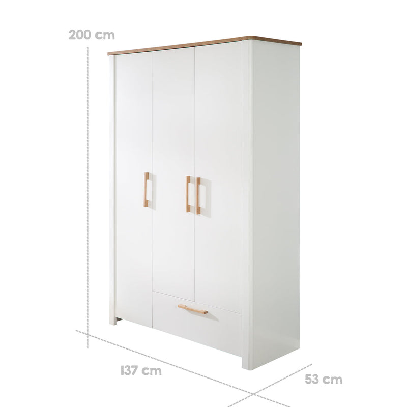 Kinderzimmerset 'Ava' 3-teilig, inkl. Kinderbett 70x140 cm, Wickelkommode & Schrank 3-türig