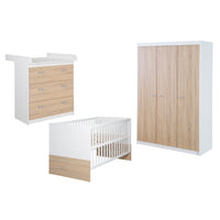 Kinderzimmerset 'Gabriella' 3-teilig - Bett 70x140 + Wickelkommode schmal + Kleiderschrank 3-türig