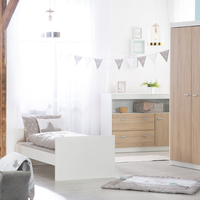 Kinderzimmerset 'Gabriella' 3-teilig - Bett 70x140 + Wickelkommode schmal + Kleiderschrank 3-türig