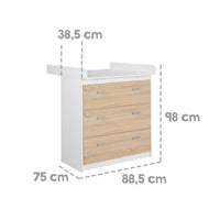 Kinderzimmerset 'Gabriella' 3-teilig - Bett 70x140 + Wickelkommode schmal + Kleiderschrank 3-türig