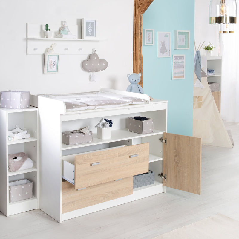 Möbelset 'Gabriella' inkl. Babybett 70 x 140 cm & breite Wickelkommode, bicolor