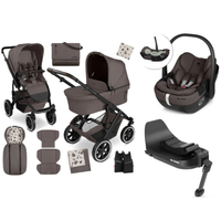 ABC Design Salsa 5 Air - Starter Set 14-teilig inkl. Babyschale mit Liegefunktion Calla i-Size inkl. drehbarer Isofix Base 360 (Marron/ Falcon)