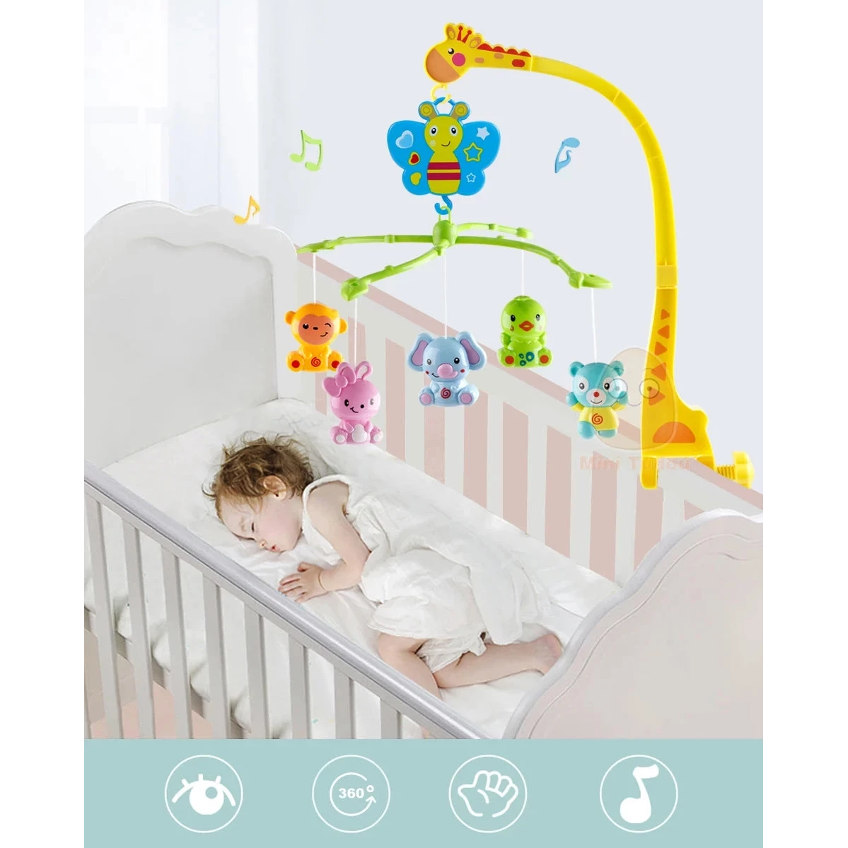 Musik-Mobile Giraffe aus Holz und Baumwolle