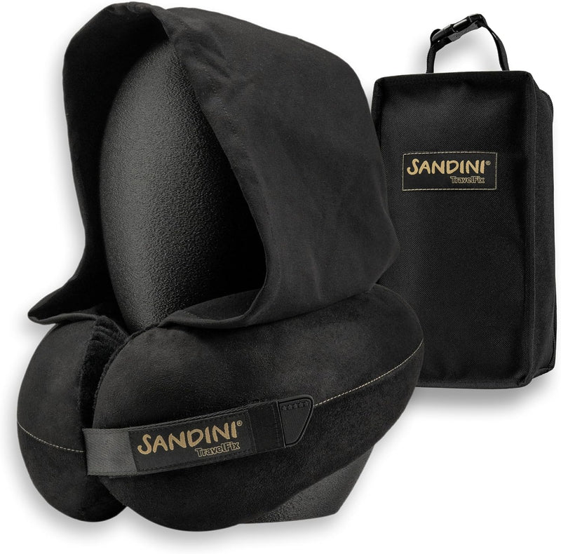 SANDINI TravelFix® Hoodie - Premium - Reisekissen mit integrierter Kapuze und Transporttasche