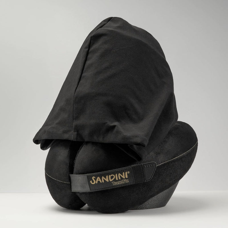 SANDINI TravelFix® Hoodie - Premium - Reisekissen mit integrierter Kapuze und Transporttasche