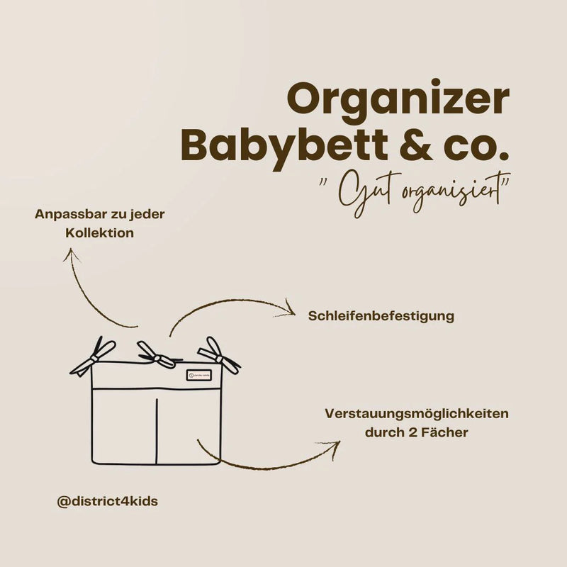 Distric4Kids Babybett Organizer | Musselin Baumwolle OEKO-TEX Aufbewahrung