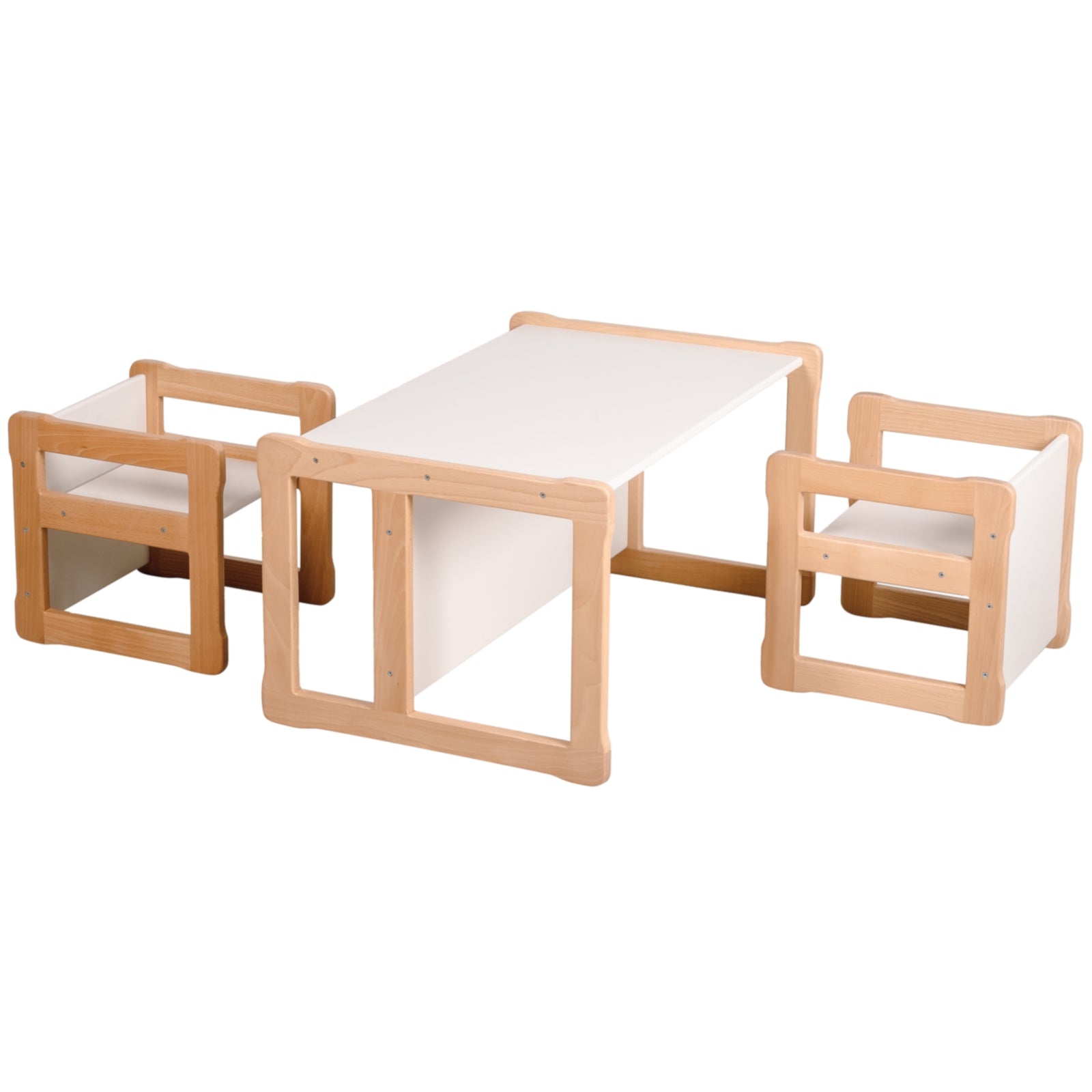 WOOD & LUCK Multifunktionaler Tisch mit 2 Stühlen (Weiss)