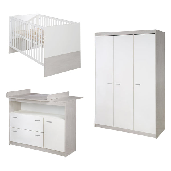 Kinderzimmer Möbelset „Julia“ 3-teilig mit umbaubarem Kinderbett 70x140 cm, Wickelkommode und 3-türigem Kleiderschrank