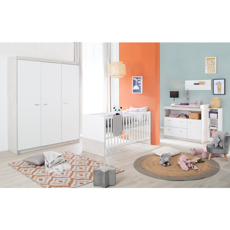 Kinderzimmer Möbelset „Julia“ 3-teilig mit umbaubarem Kinderbett 70x140 cm, Wickelkommode und 3-türigem Kleiderschrank