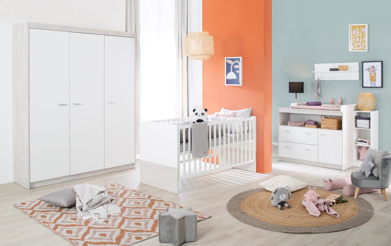 Kinderzimmer Möbelset „Julia“ 3-teilig mit umbaubarem Kinderbett 70x140 cm, Wickelkommode und 3-türigem Kleiderschrank