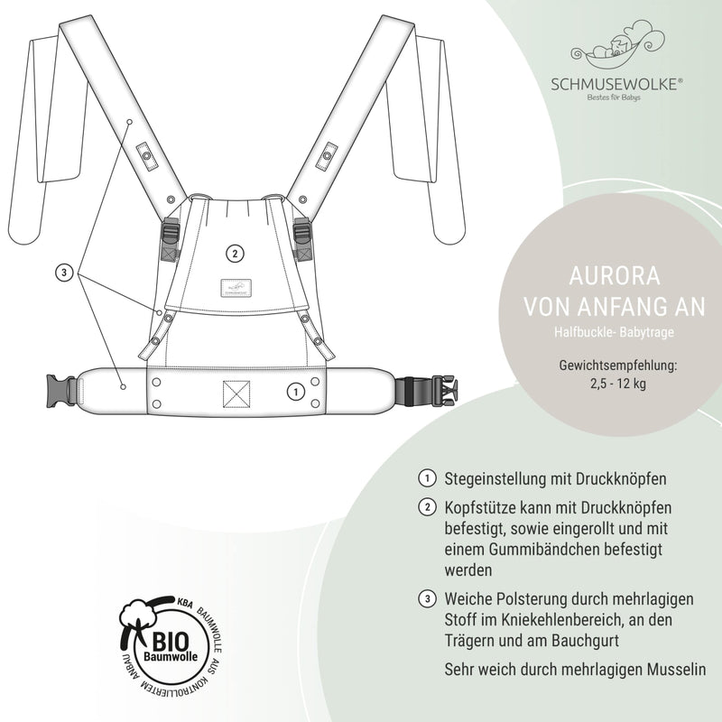 Aurora Koala Musselin Babytrage Halfbuckle ab Geburt