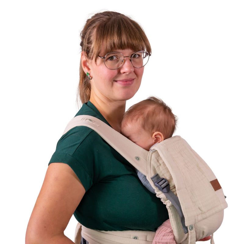 Aurora Sand Musselin Babytrage Halfbuckle