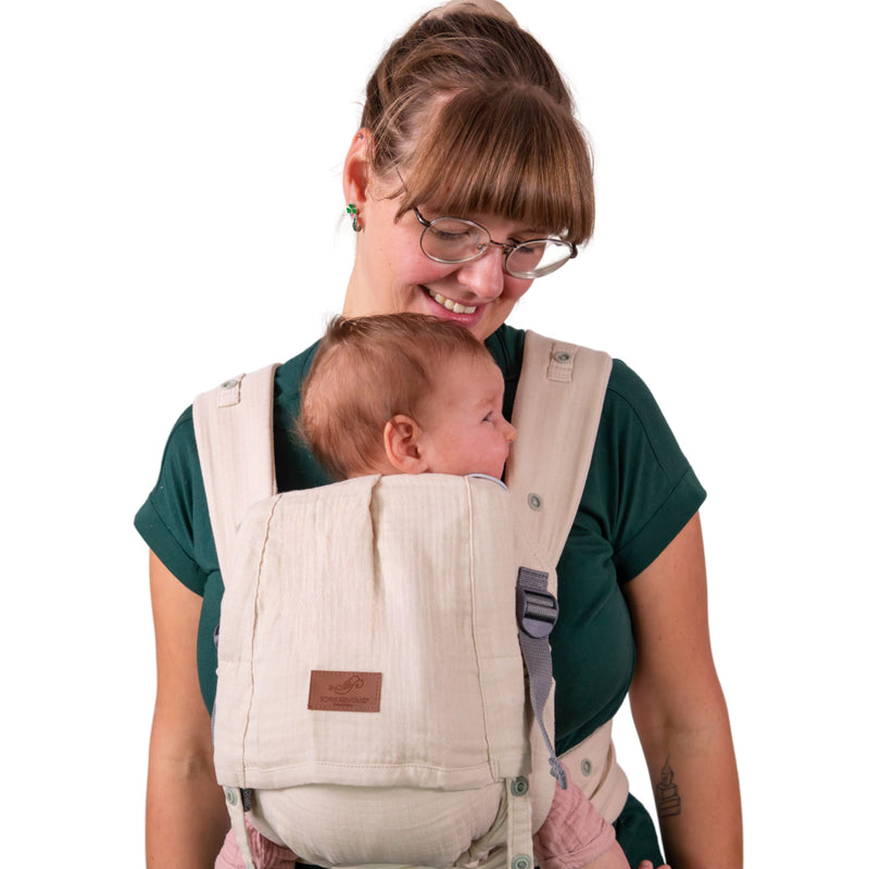 Aurora Sand Musselin Babytrage Halfbuckle