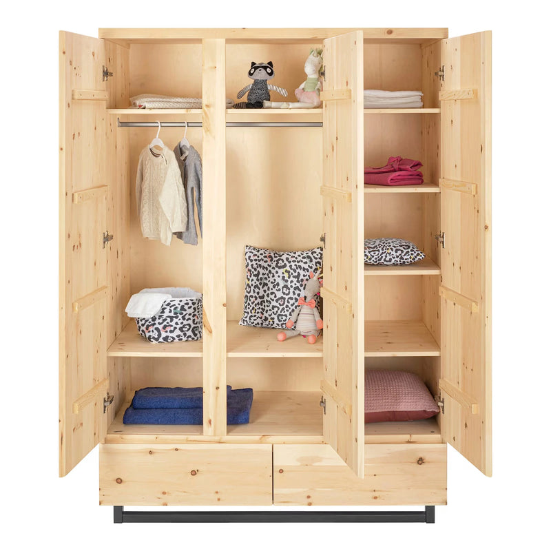 Schardt Zirbenholz Kleiderschrank 3 Türen, 2 Schubladen