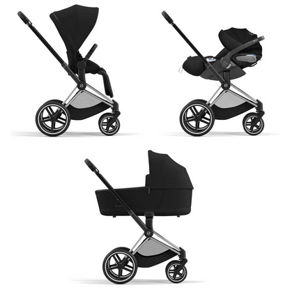 Cybex Priam Set 3-in-1 mit Cloud Z2 Babyschale(Deep Black)(Gestell Chrome Black)