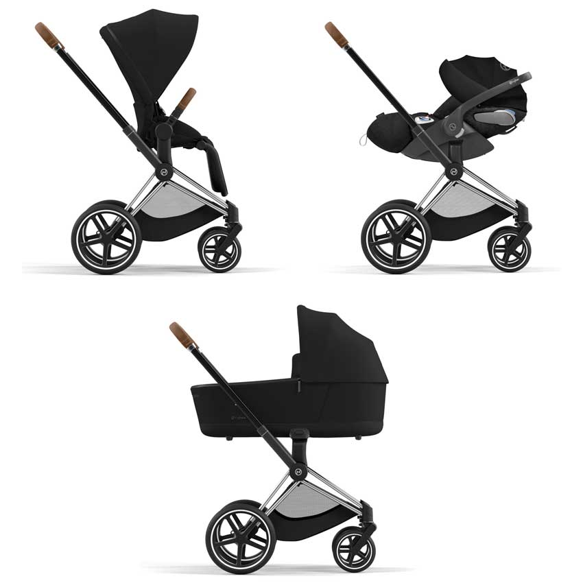 Cybex Priam Set 3-in-1 mit Cloud Z2 Babyschale(Deep Black)(Gestell Chrome Brown)