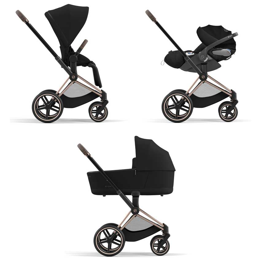 Cybex Priam Set 3-in-1 mit Cloud Z2 Babyschale(Deep Black, Gestell Rosegold)