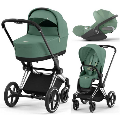 Cybex Priam Set 4-in-1 mit Cloud T i-Size  Plus Babyschale (Chrome mit Schwarz - Leaf Green)