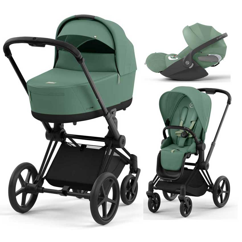 Cybex Priam Set 4-in-1 mit Cloud T i-Size  Plus Babyschale (Matt Schwarz - Leaf Green)