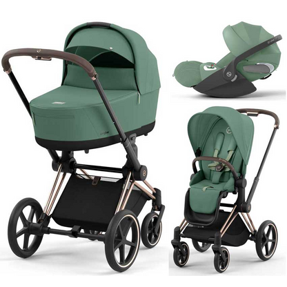 Cybex Priam Set 4-in-1 mit Cloud T i-Size  Plus Babyschale (Rosegold - Leaf Green)