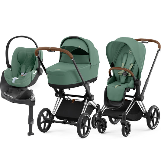 Cybex Priam Set 4-in-1 mit Cloud T i-Size  Plus Babyschale (Chrome mit Brown- Leaf Green)