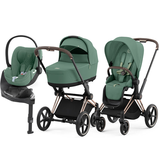 Cybex Priam Set 4-in-1 mit Cloud T i-Size  Plus Babyschale (Rosegold - Leaf Green)