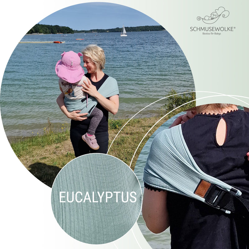 Speedy Eucalyptus Hüfttrage aus Musselin für Babys und Kleinkinder