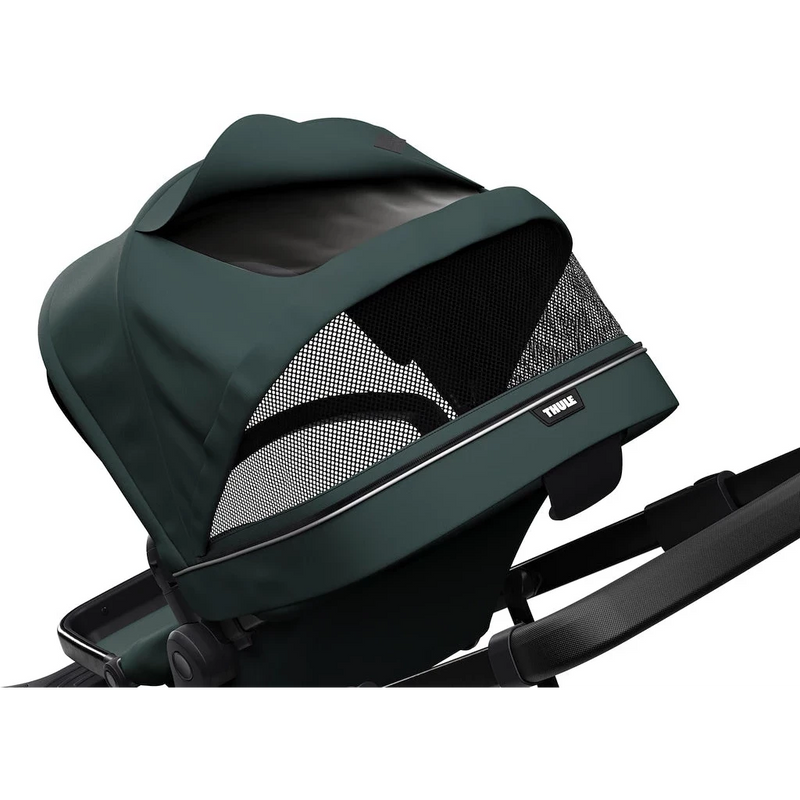 Thule Sleek Geschwisterwagen mit Babywanne und Zweitsitz in Soft Green
