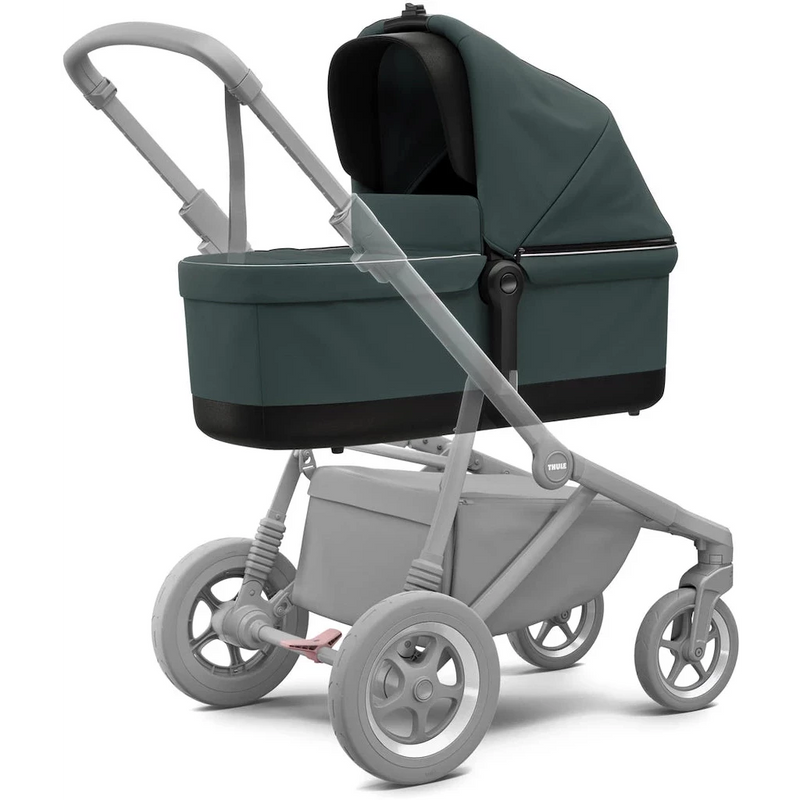 Thule Sleek Geschwisterwagen mit Babywanne und Zweitsitz in Soft Green