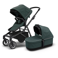 Thule Sleek Geschwisterwagen mit Babywanne und Zweitsitz in Soft Green