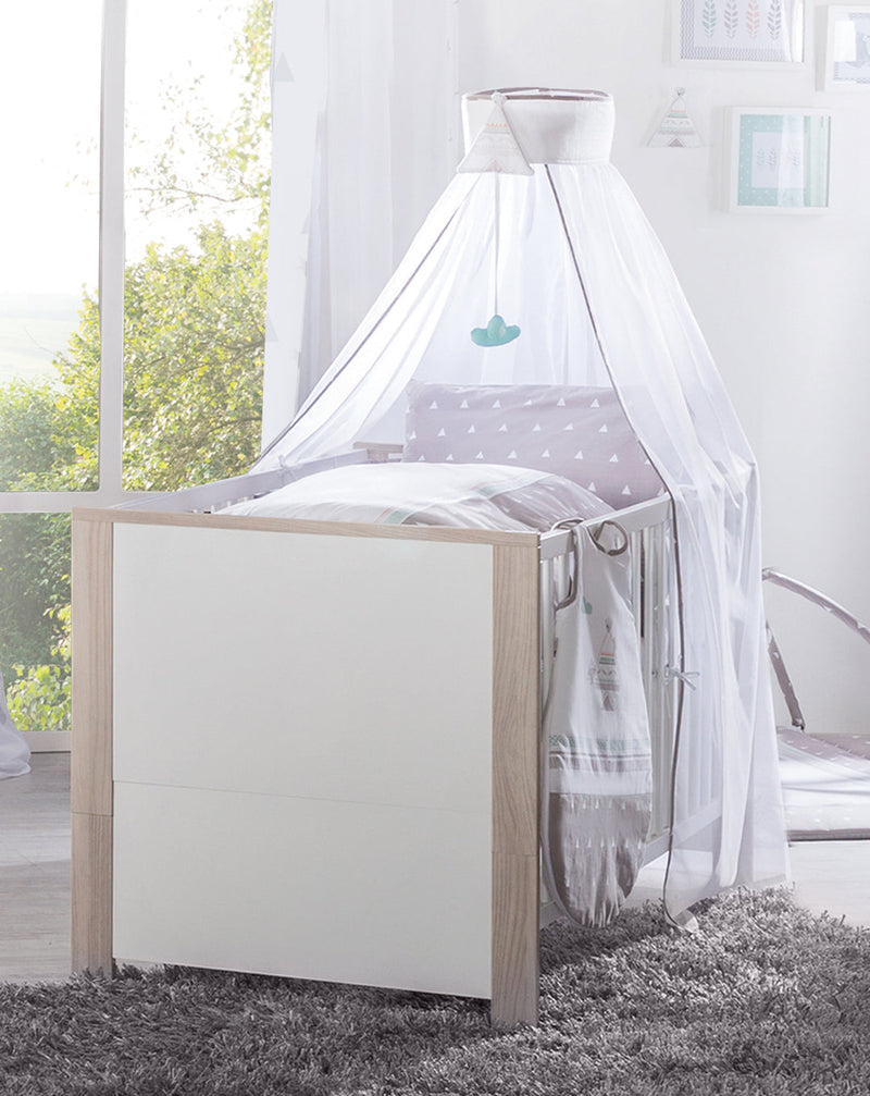 Kinderzimmerset 'Olaf' inkl. Kombi-Bett 70 x 140 cm, Wickelkommode & 3-türigem Schrank, Luna Elm/weiß