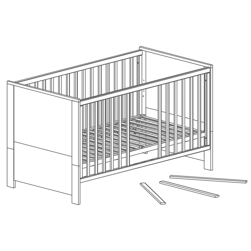 Kinderzimmerset 'Olaf' inkl. Kombi-Bett 70 x 140 cm, Wickelkommode & 3-türigem Schrank, Luna Elm/weiß