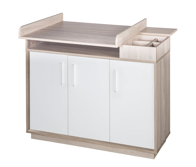 Kinderzimmerset 'Olaf' inkl. Kombi-Bett 70 x 140 cm, Wickelkommode & 3-türigem Schrank, Luna Elm/weiß